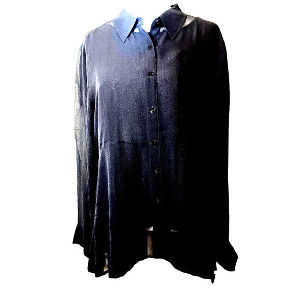 NWOT Eileen Fisher Silk Button Down Blouse Black M - Picture 2 of 4